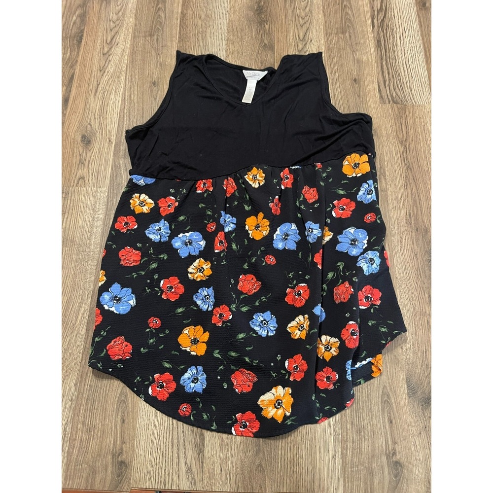 Ma Cherie Tank Top, Womens Maternity Medium Black Red Orange, Floral, Sleeveless